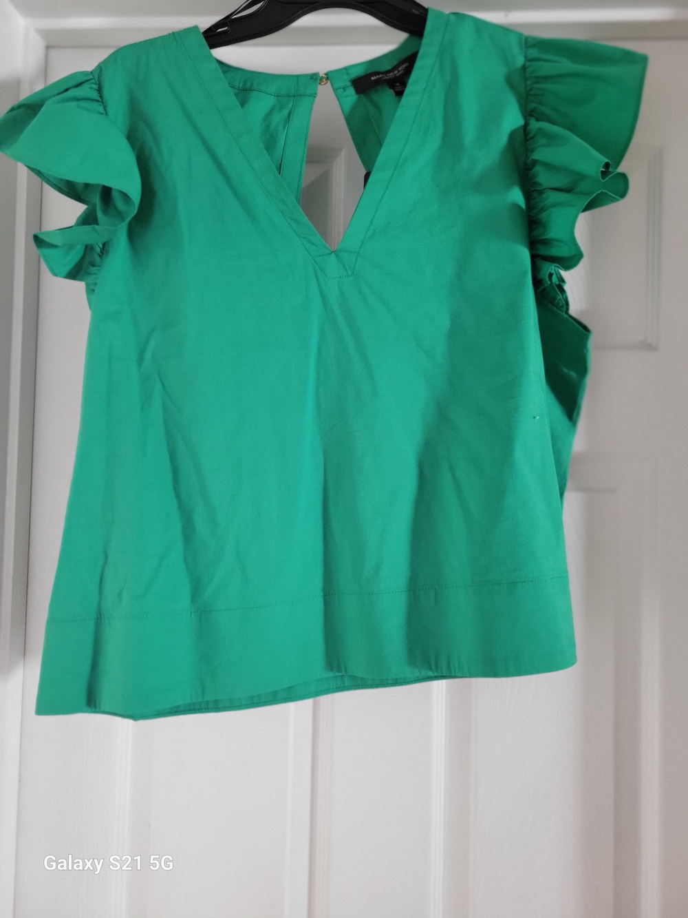 Marc New York Emerald Green V-Neck Ruffle Sleeve Top